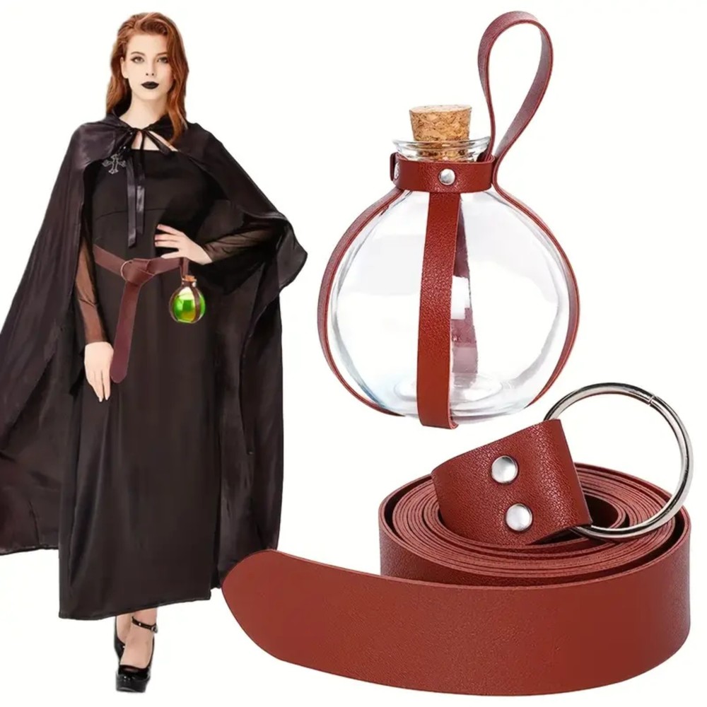 Medieval Knight Belt & Wizard Potion Glass Medieval Faux Leather Belt With Loop